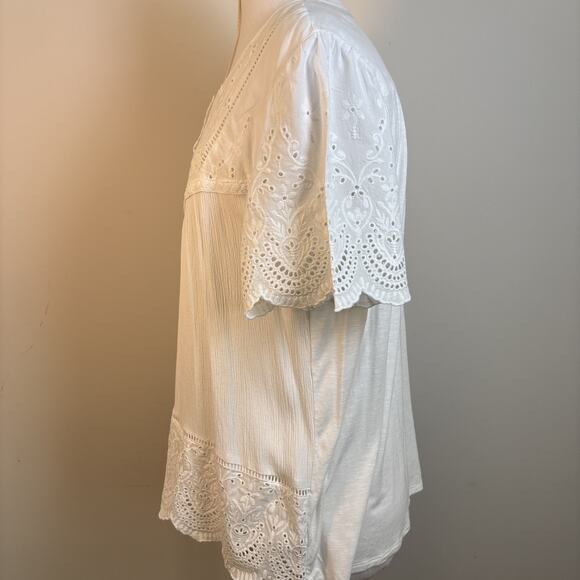 Knox Rose XL White Eyelet Boho Peasant Tunic Top Short Sleeve Eyelet Embroidery - Picture 8 of 16